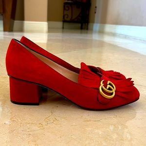 Gucci Marmont Red Suede Loafer Size 40.5